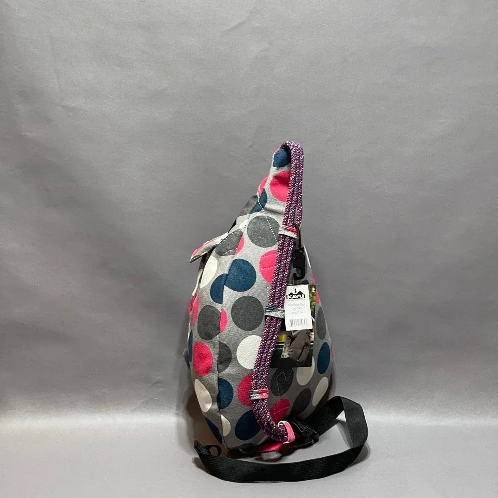 NWT KAVU 9150-716 Mini Rope Bag Got Dots Multi Color Dot Canvas‎ Sling Backpack